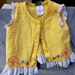 Yellow Gingham Sleeveless Top with Embroidery